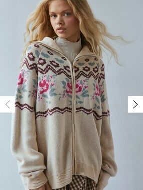 For Love & Lemons Cream For Ski Lodge Zip-Up Sweater